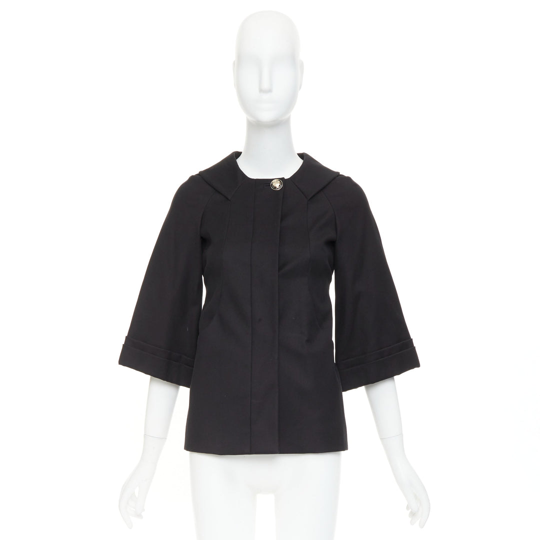 GUCCI 2007 Vintage black cotton crest logo button flared sleeves coat IT36 XXS
