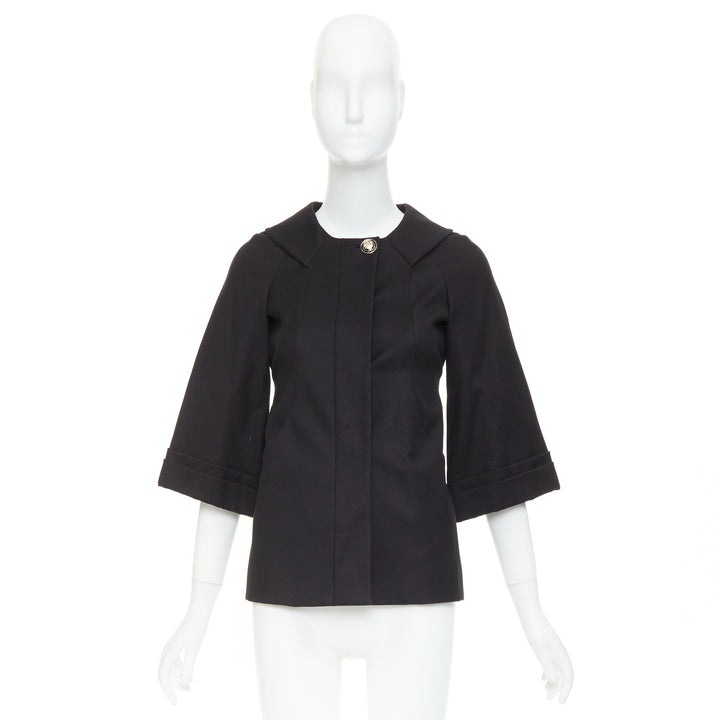 GUCCI 2007 Vintage black cotton crest logo button flared sleeves coat IT36 XXS