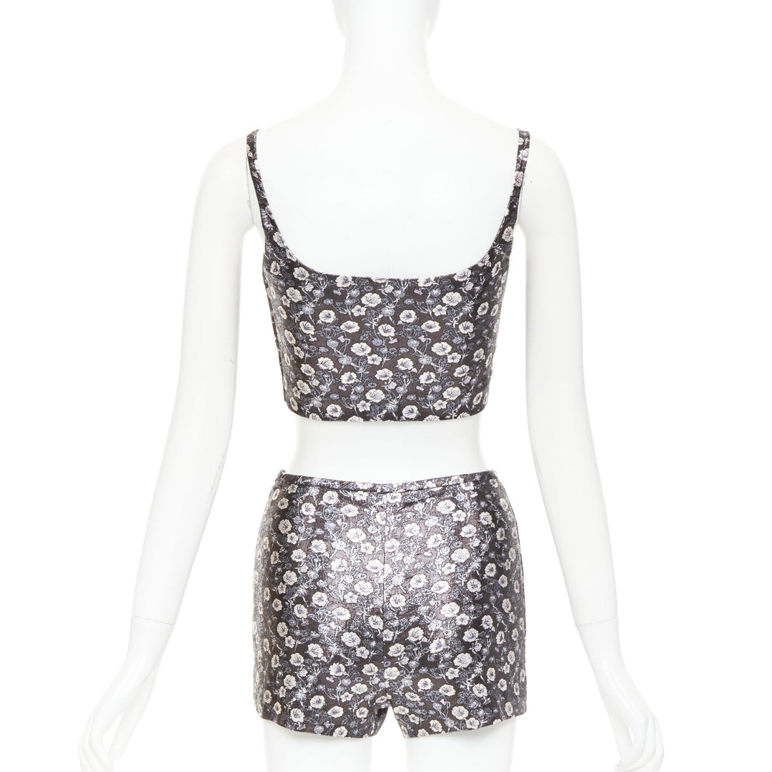 PRADA 2017 black metallic floral brocade crop top high waist short IT36 XXS