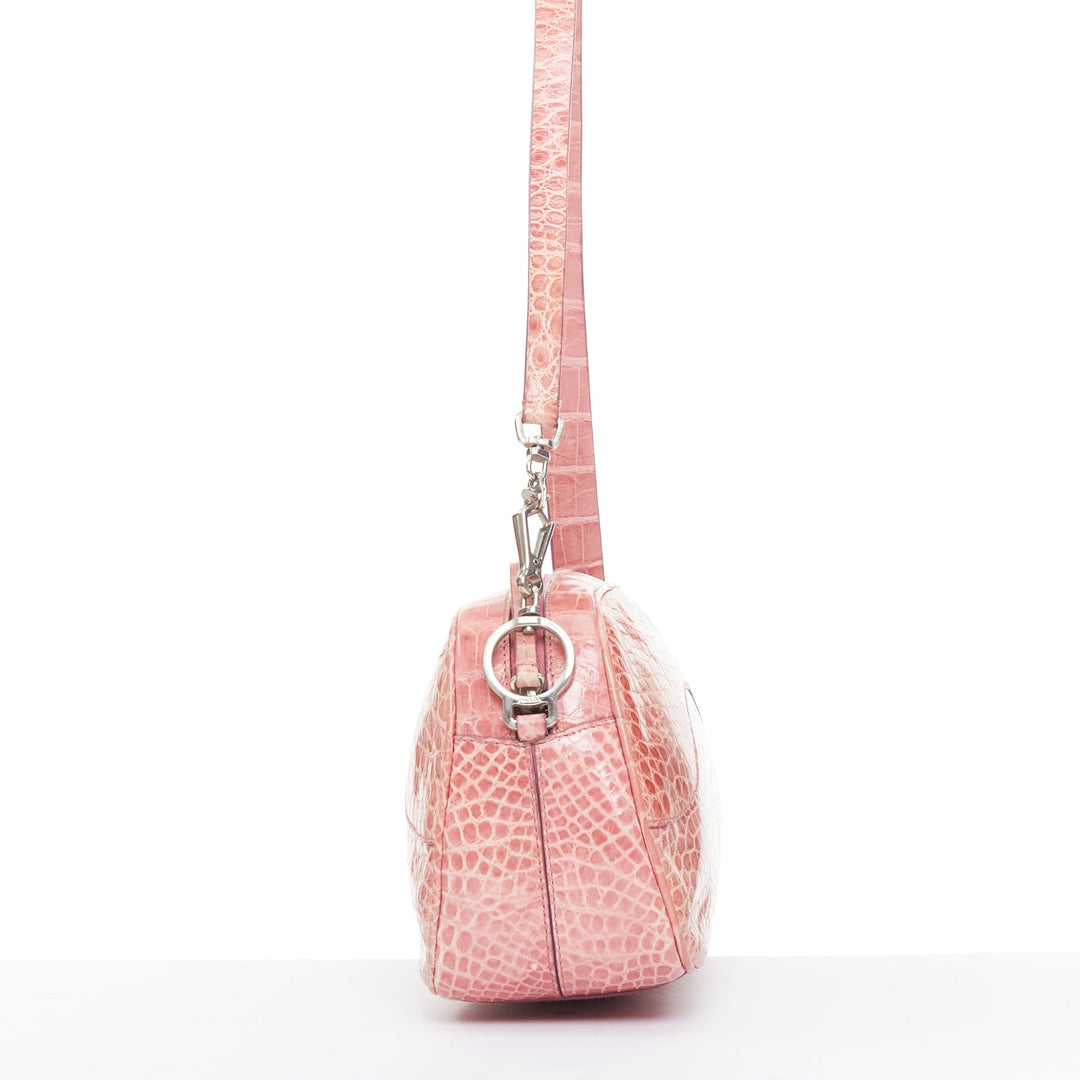 rare PRADA Vintage glossy pink scaled leather silver clasp chain shoulder bag