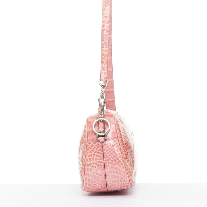 rare PRADA Vintage glossy pink scaled leather silver clasp chain shoulder bag