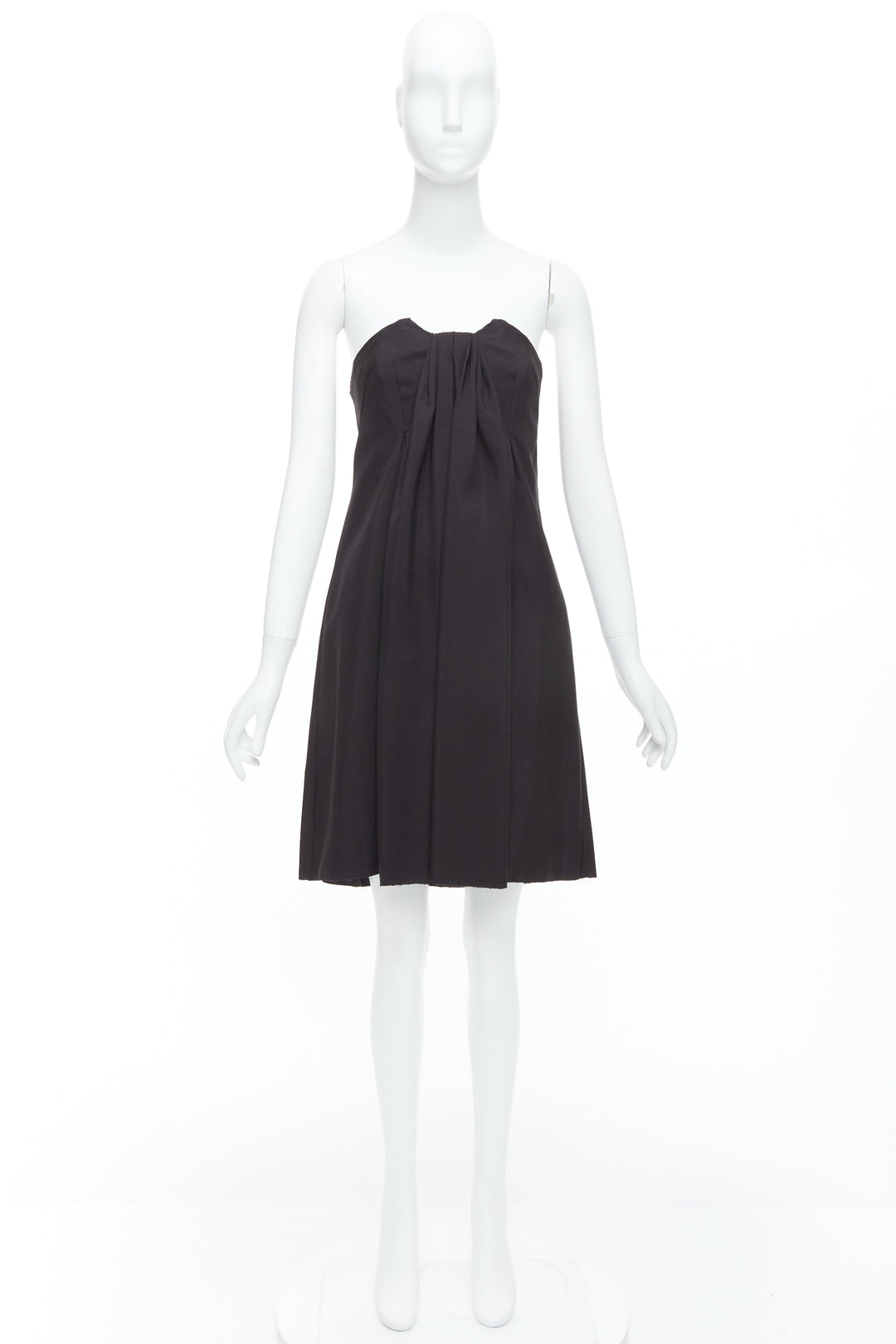 PRADA 2006 black pleat front corseted strapless dress IT38 XS