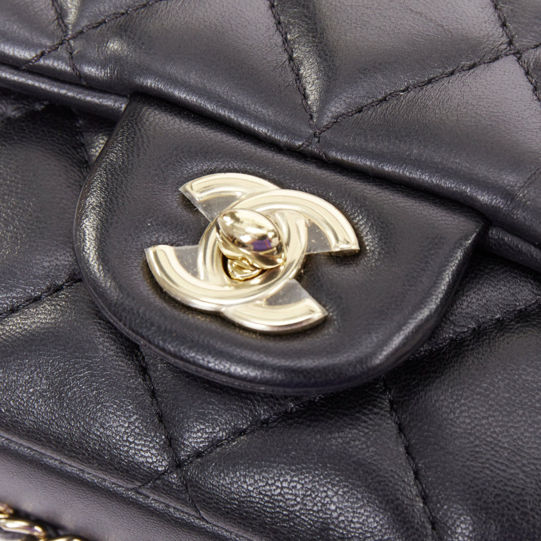 CHANEL 2019 My Precious Pearls Mini Flap Bag black lambskin crossbody bag
