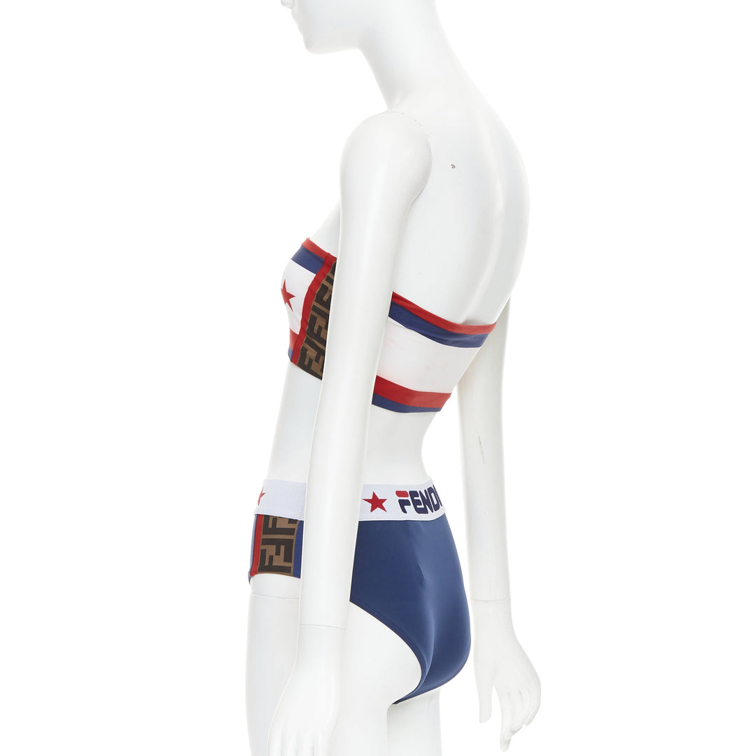 FENDI FILA blue red white logo star colorblock bandeau bikini swim set IT36 XXS