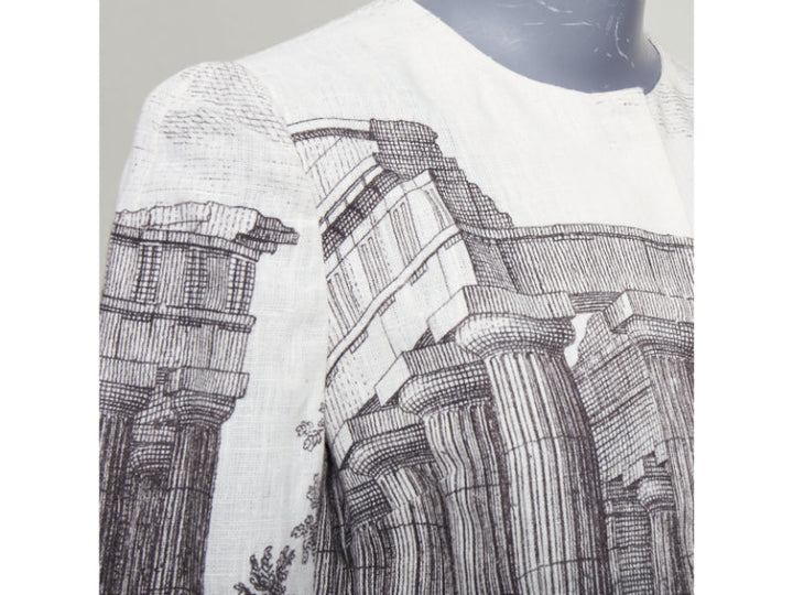 DOLCE GABBANA 2014 cream linen grey Greek Temple printed flax crop jacket IT40 S