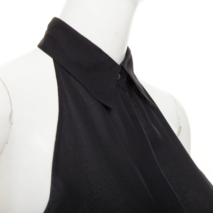 EMPORIO ARMANI black sheer silk chiffon halter wrap self tie top IT38 XS