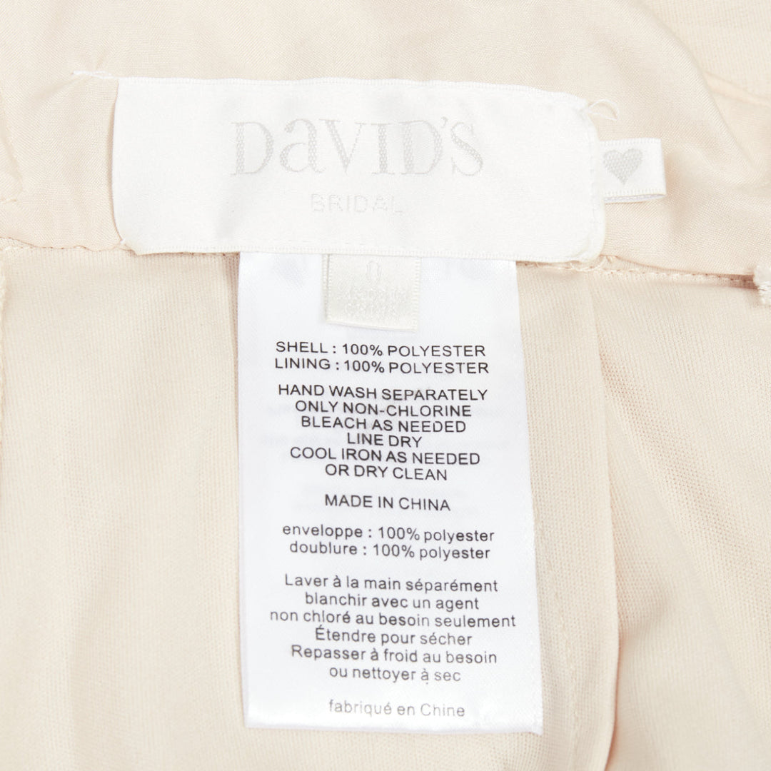 DAVID'S BRIDAL champagne sequin bodice halter ruched goddess dress US0 XS