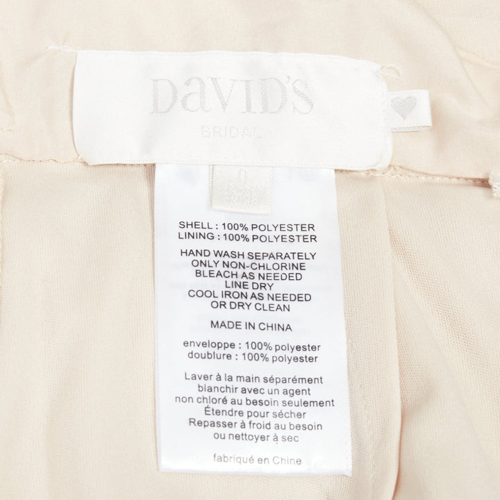 DAVID'S BRIDAL champagne sequin bodice halter ruched goddess dress US0 XS