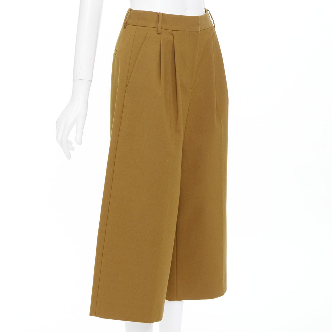 TIBI tan brown cotton blend twill pleated front high waisted crop pants US0 XS