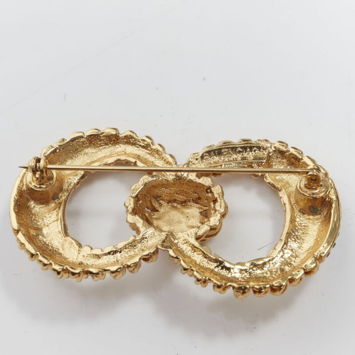 BALENCIAGA Vintage gold-tone crystal embellished interlinked pin brooch