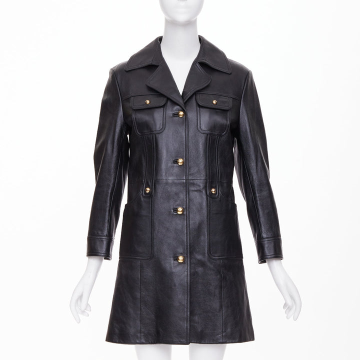 CELINE 2021 black lambskin gold Triomphe dome button utility dress FR38 M
