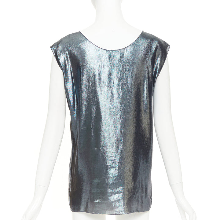LANVIN 2014 Runway I Am Addicted To Gloss metallic green silver silk lame vest S