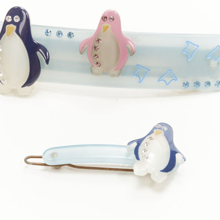CHIC & MODE Alexandre Zouari 2X blue penguin crystal hair clip
