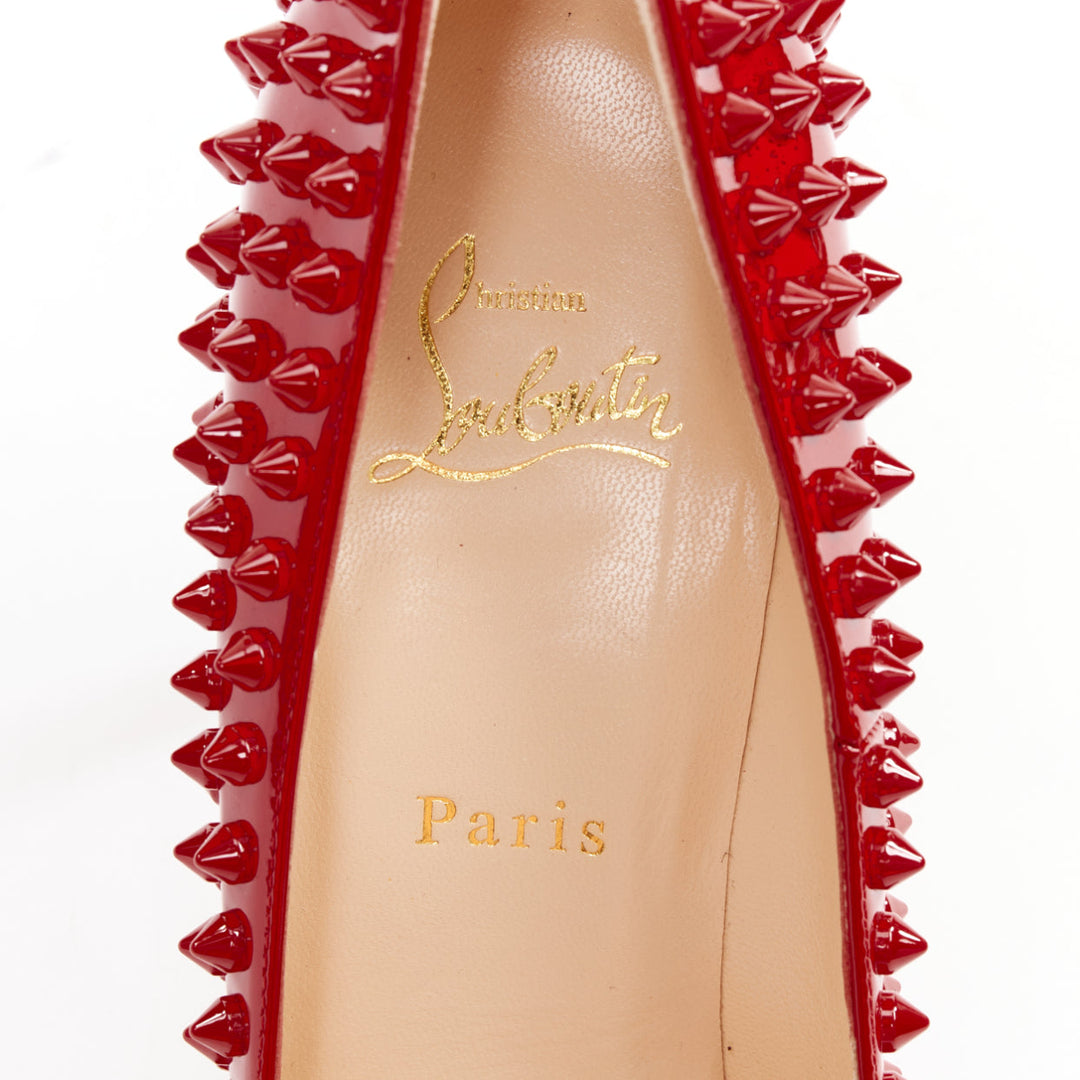 CHRISTIAN LOUBOUTIN Pigalle Spikes 100 red patent leather studded pumps EU38