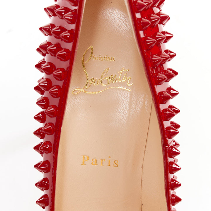 CHRISTIAN LOUBOUTIN Pigalle Spikes 100 red patent leather studded pumps EU38