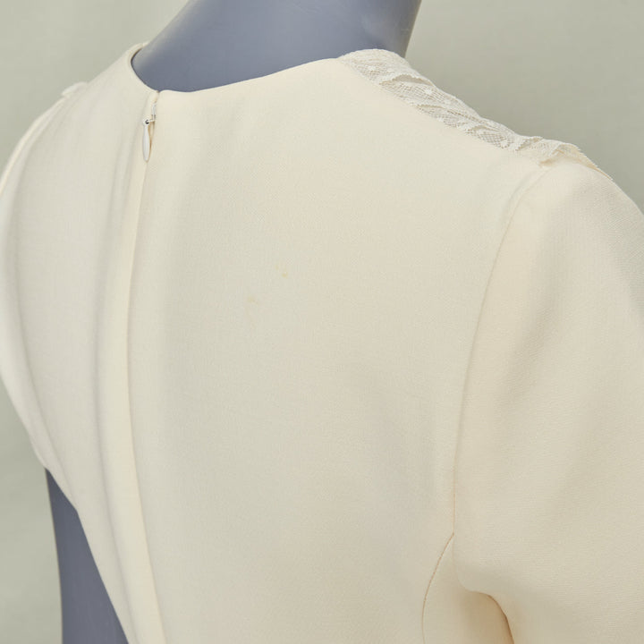 DIOR Bridal ivory wool silk crepe lace bib cocktail dress FR38 M