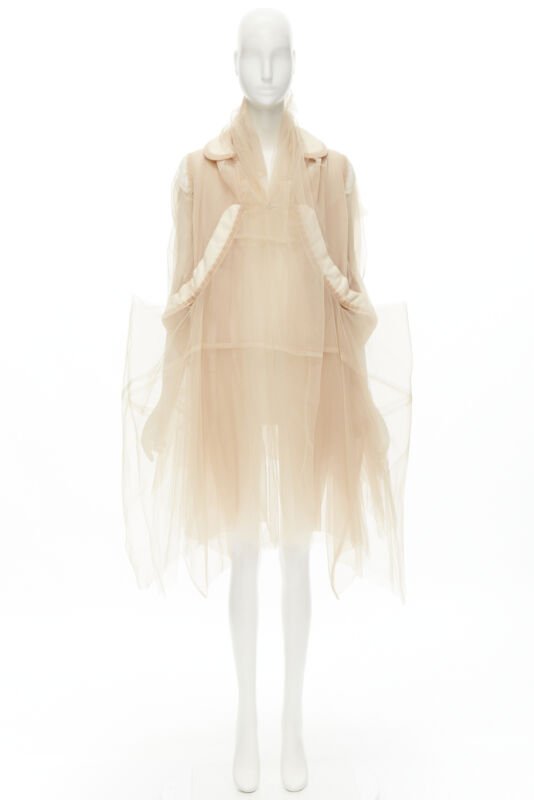 rare COMME DES GARCONS 2009 Runway nude inside out sheer tulle long jacket XS