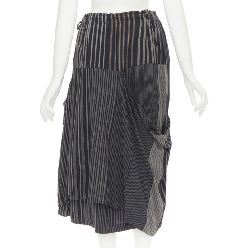 COMME DES GARCONS 1980's Vintage grey stripes deconstructed draped layered skirt