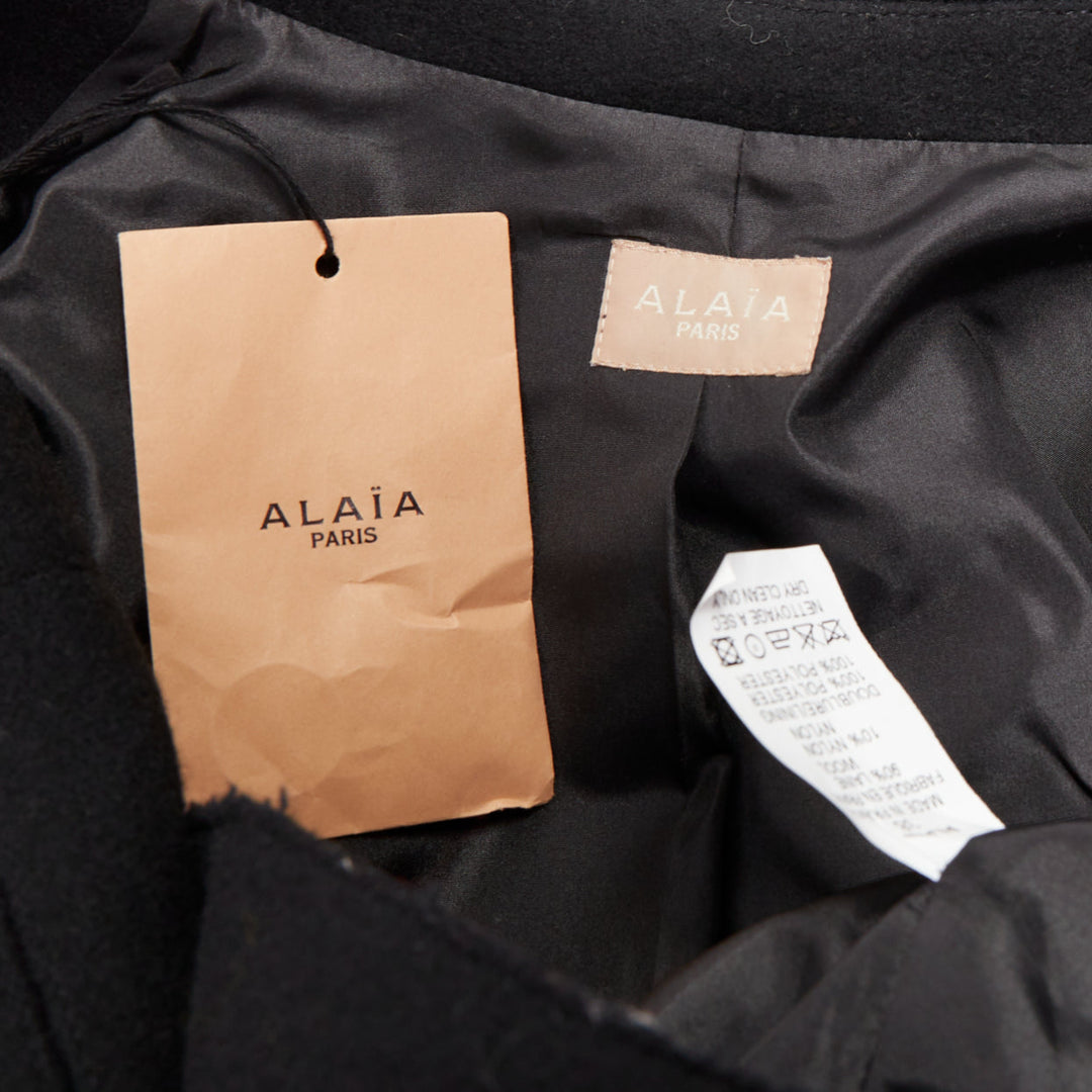 ALAIA black wool felt double breasted fit flared structured coat dress FR38 M