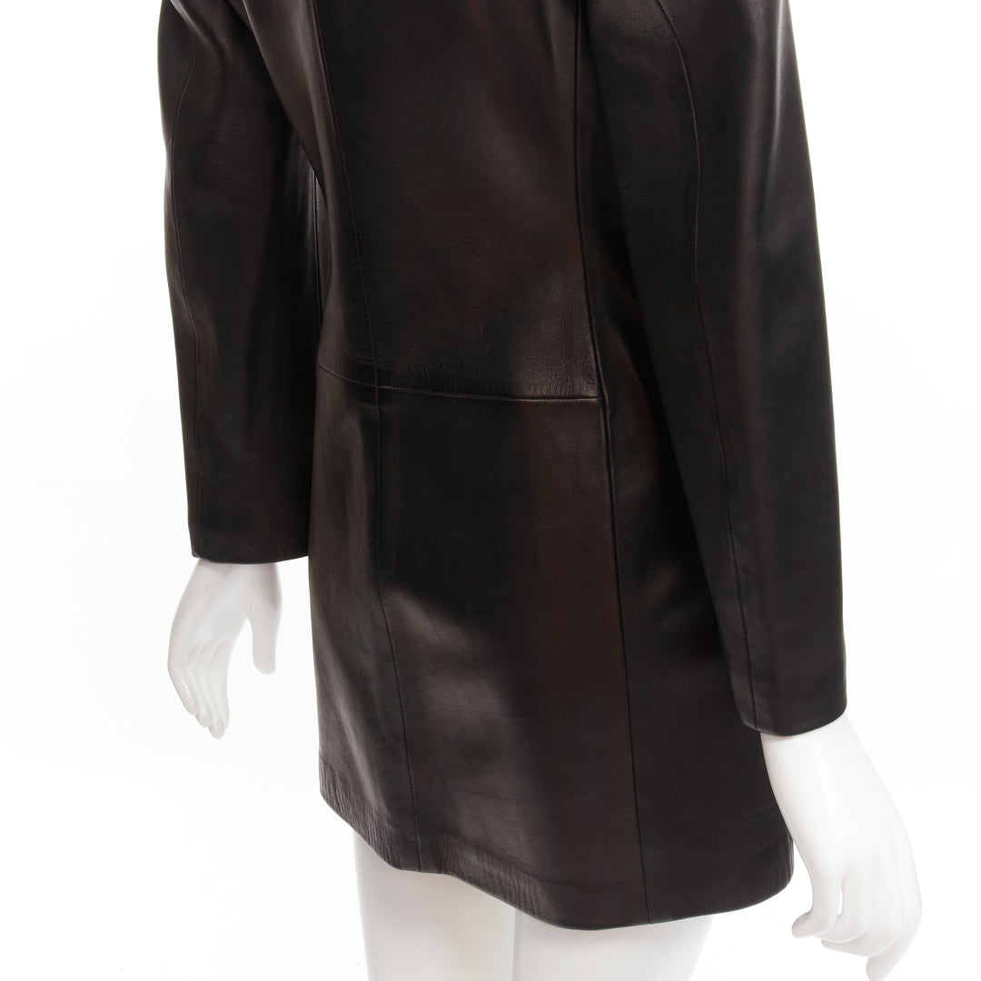GIANNI VERSACE 1995 Vintage black satin peak lapel leather coat IT40 S