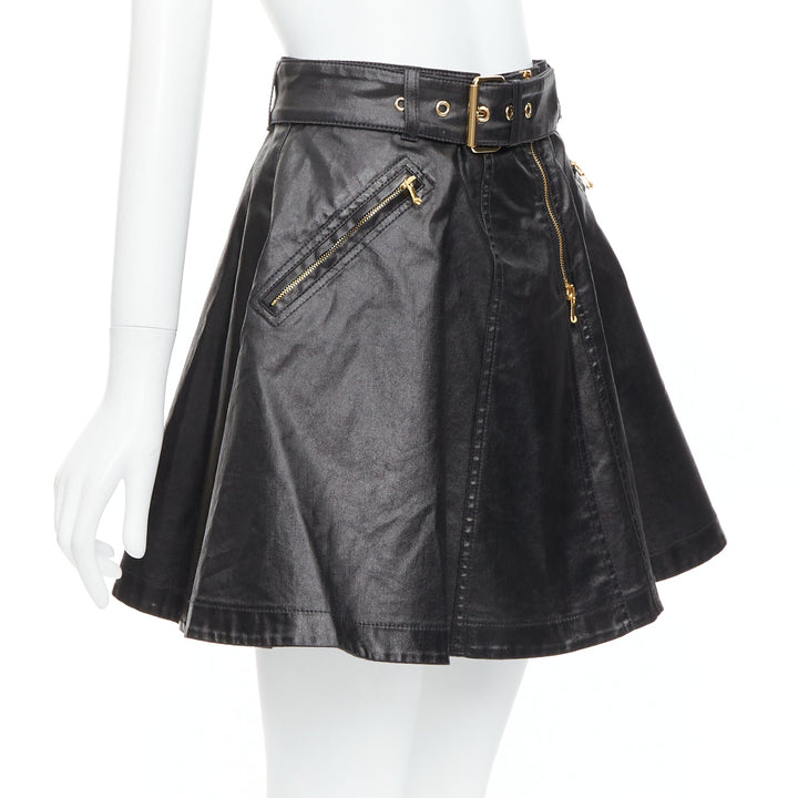 MOSCHINO black coated cotton gold hardware biker skater skirt  IT38 XS