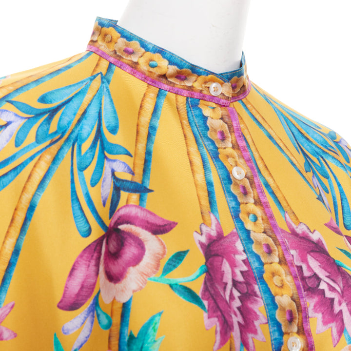 LE DOUBLE J Edition 36 Foulard 100% silk gold pink floral print kaftan shirt XS
