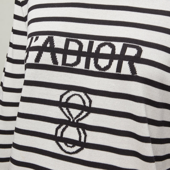 CHRISTIAN DIOR Jadior 8 cream black stripe long sleeve crew sweater FR40 L