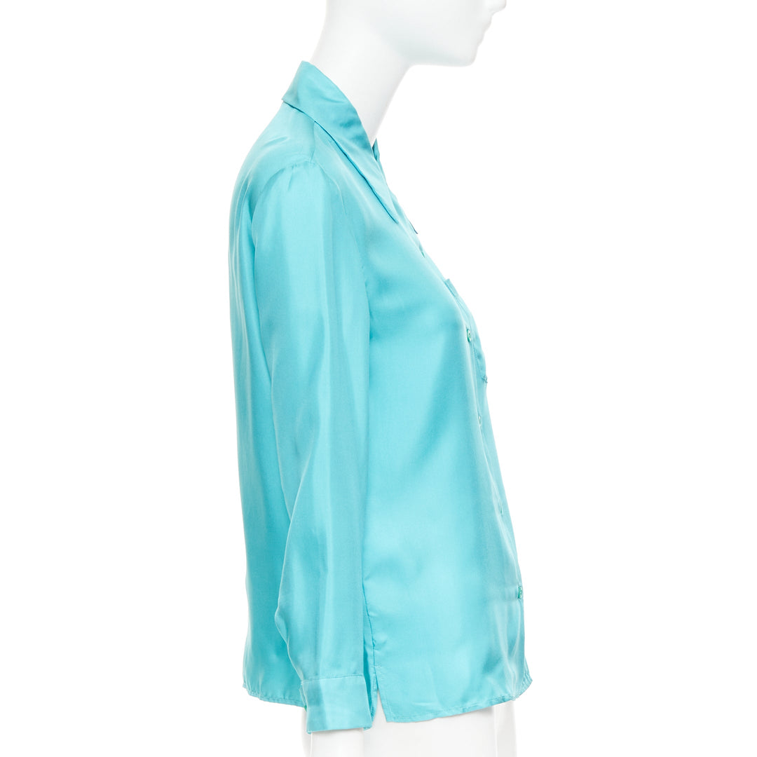 PRADA 2015 100% silk turquoise blue wide collar pocketed button-up shirt IT38 XS