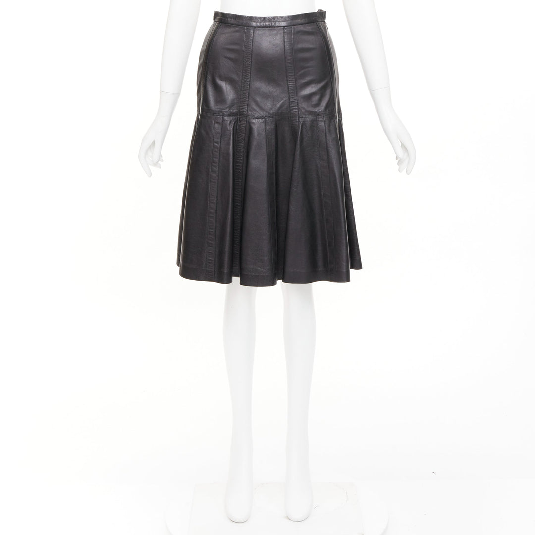 OSCAR DE LA RENTA black genuine leather silk lined fit flare skirt US0 XS