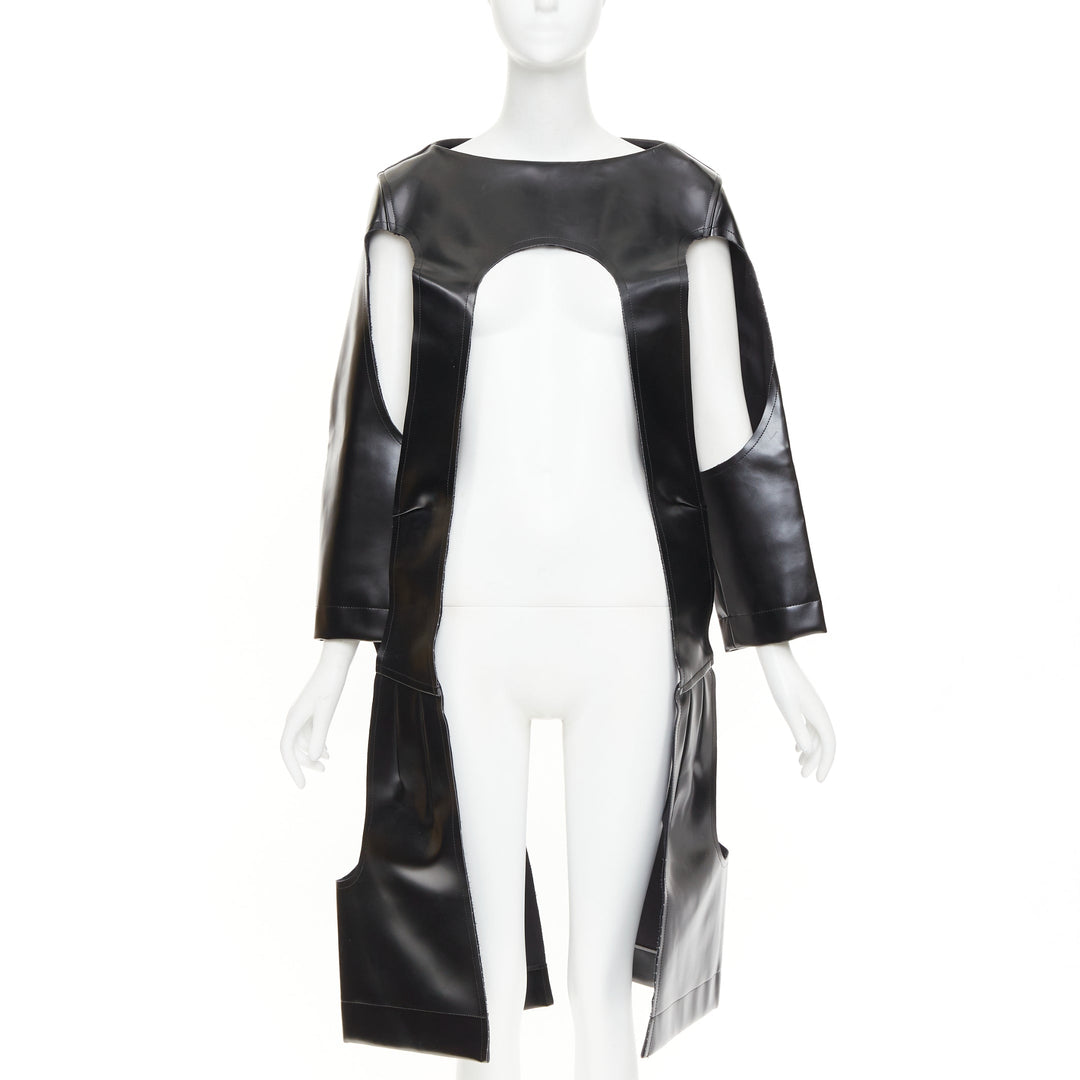 rare COMME DES GARCONS 2019 Runway black faux leather open frame cut out top XS