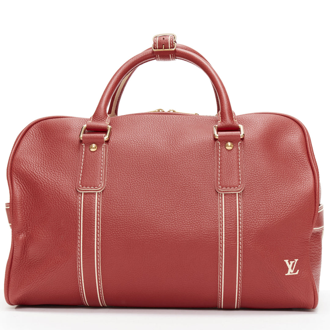 LOUIS VUITTON Red Tobaco Leather Carryall Boston Duffle top handle travel bag
