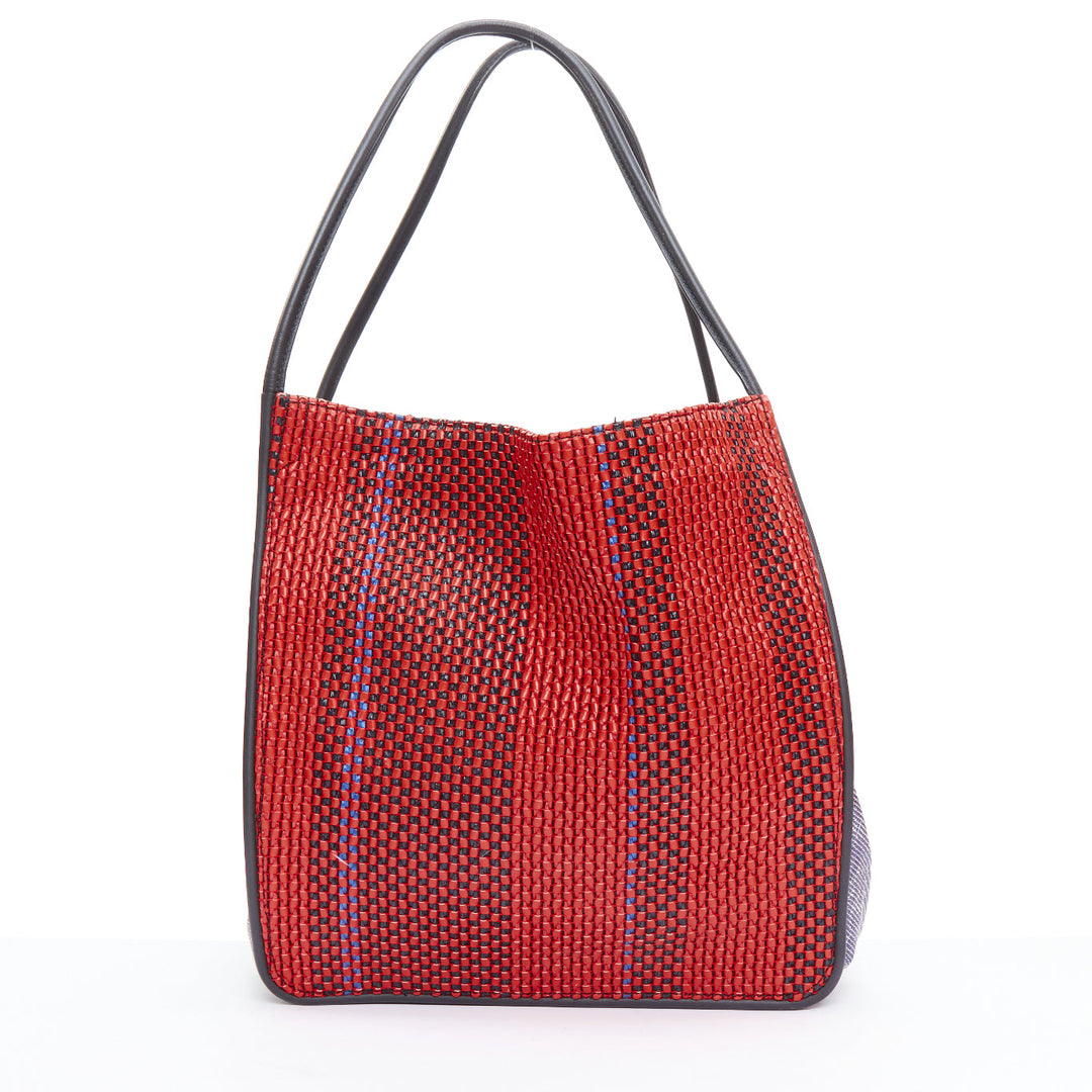 PROENZA SCHOULER red raffia leather trim mixed woven XL tote bag