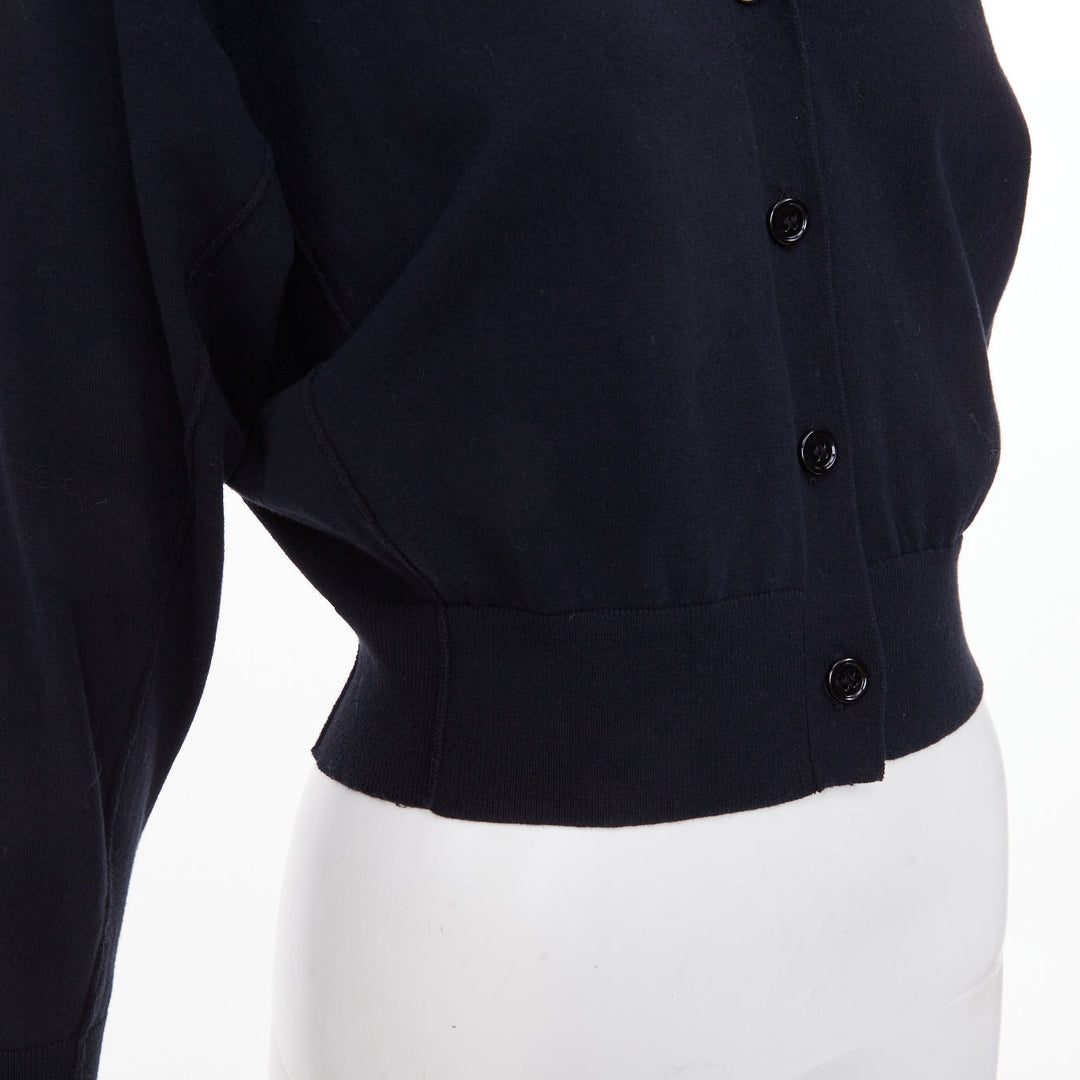 DOROTHEE SCHUMACHER black cotton blend deep v neck cropped knit cardigan US0 XS