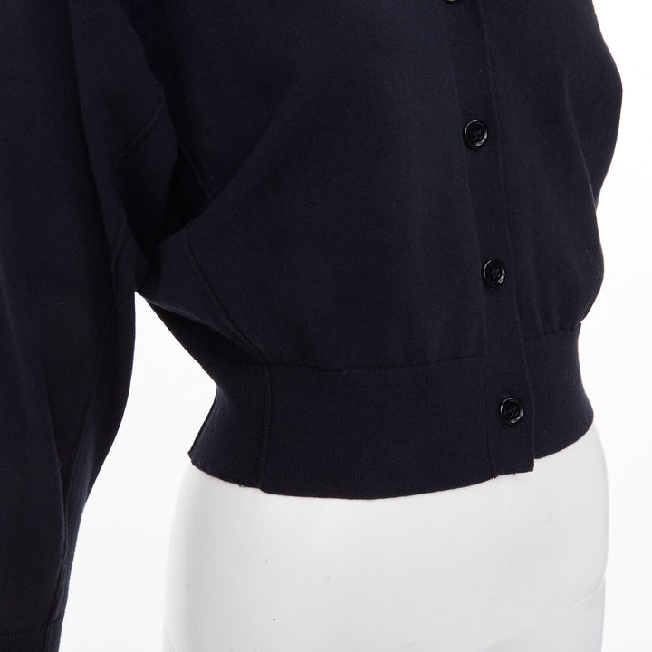 DOROTHEE SCHUMACHER black cotton blend deep v neck cropped knit cardigan US0 XS