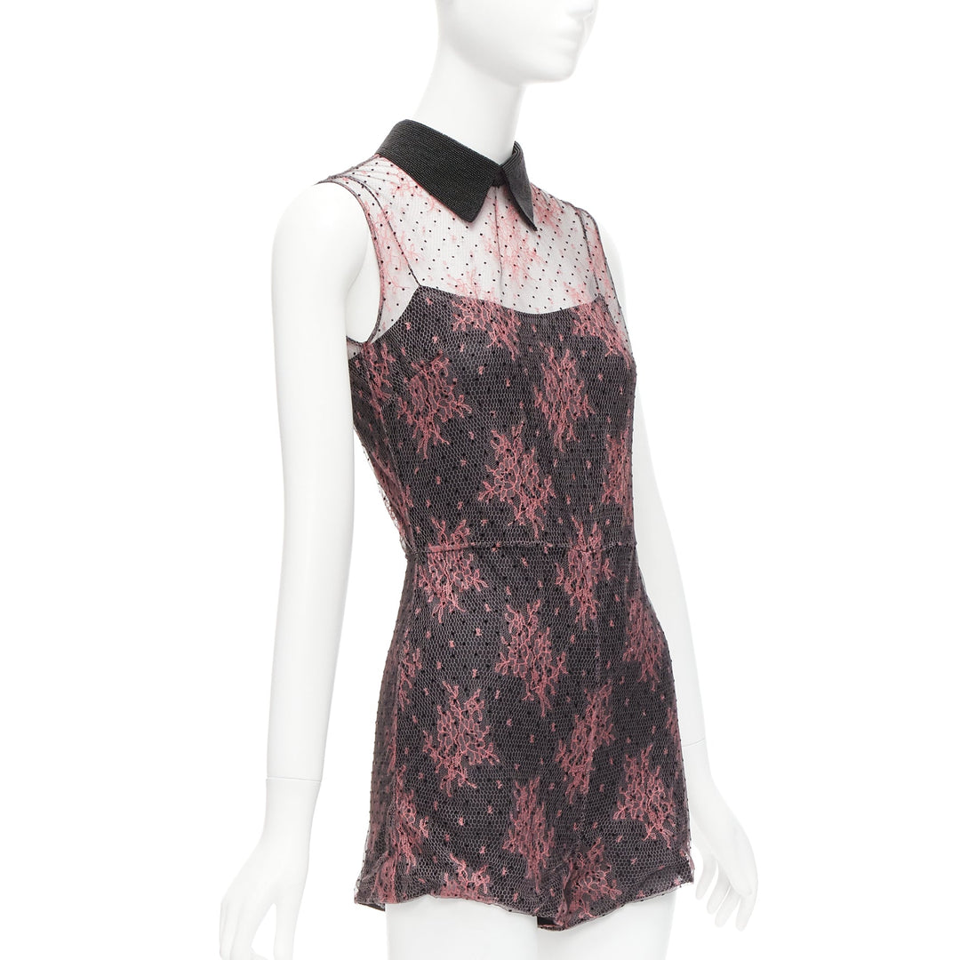CHRISTIAN DIOR  black pink intricate lace overlay playsuit romper FR34 XS