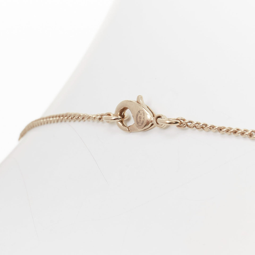 CHANEL 2020 crystal faux pearl pendant CC logo gold chain necklace