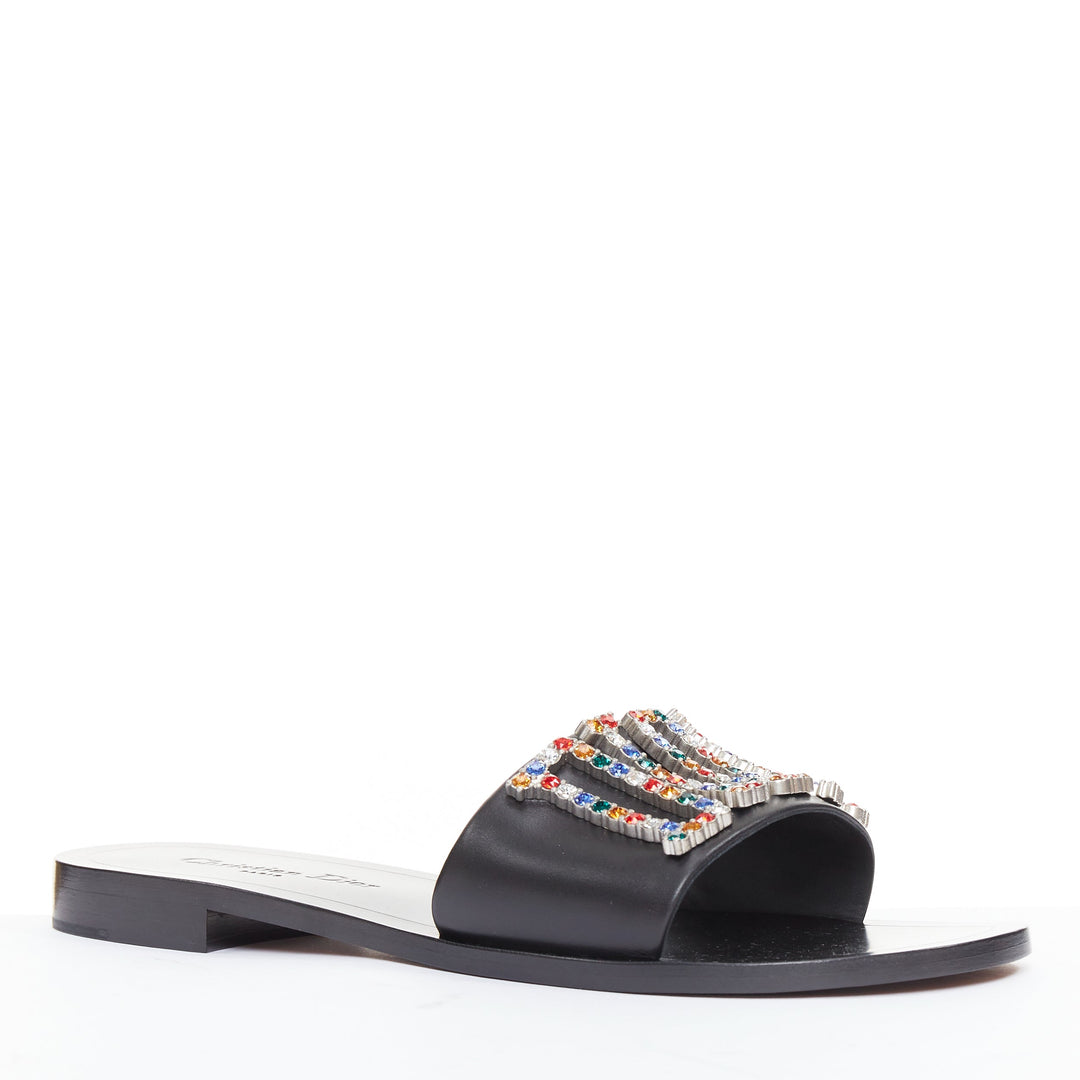 DIOR Diorevolution multicolor crystal pave logo sandals slides EU40