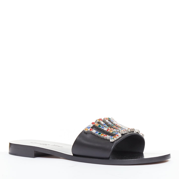 DIOR Diorevolution multicolor crystal pave logo sandals slides EU40
