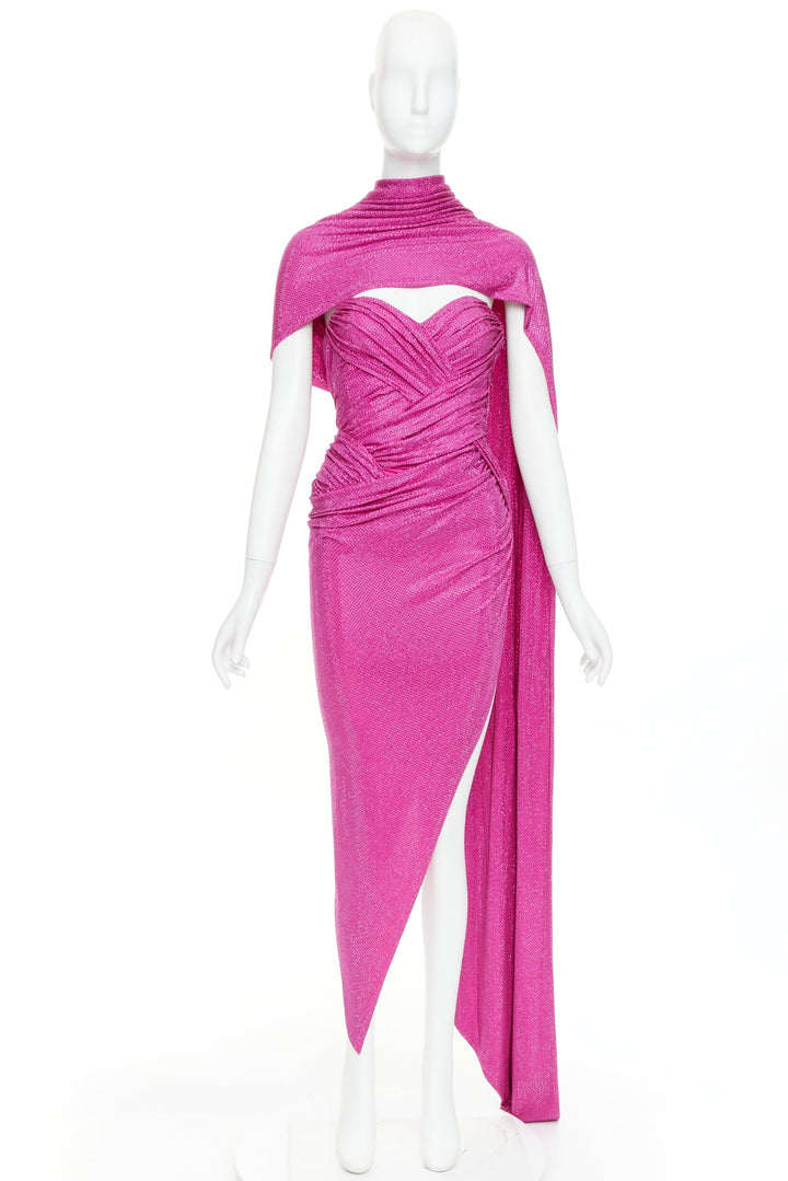 rare ALEXANDRE VAUTHIER COUTURE AW2019 Runway pink crystal sash drape gown