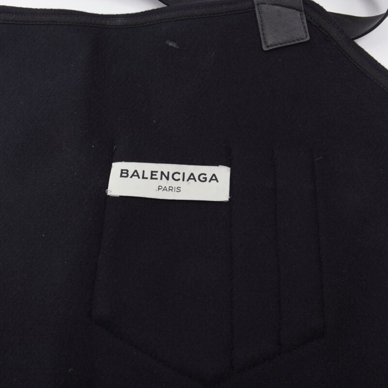 BALENCIAGA Runway black wool leather strap buckle apron dungaree