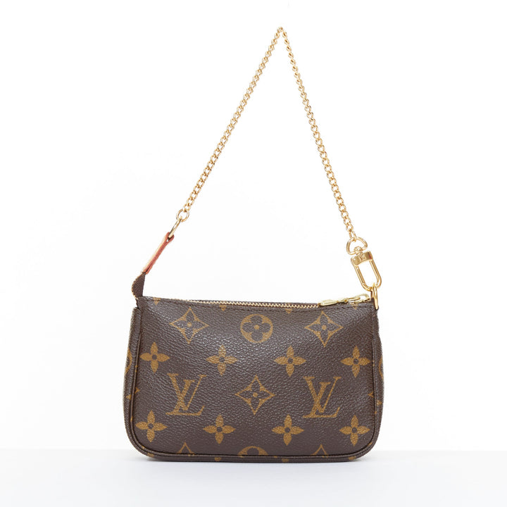 LOUIS VUITTON Mini Pochette Accessoires brown monogram canvas chain clutch pouch