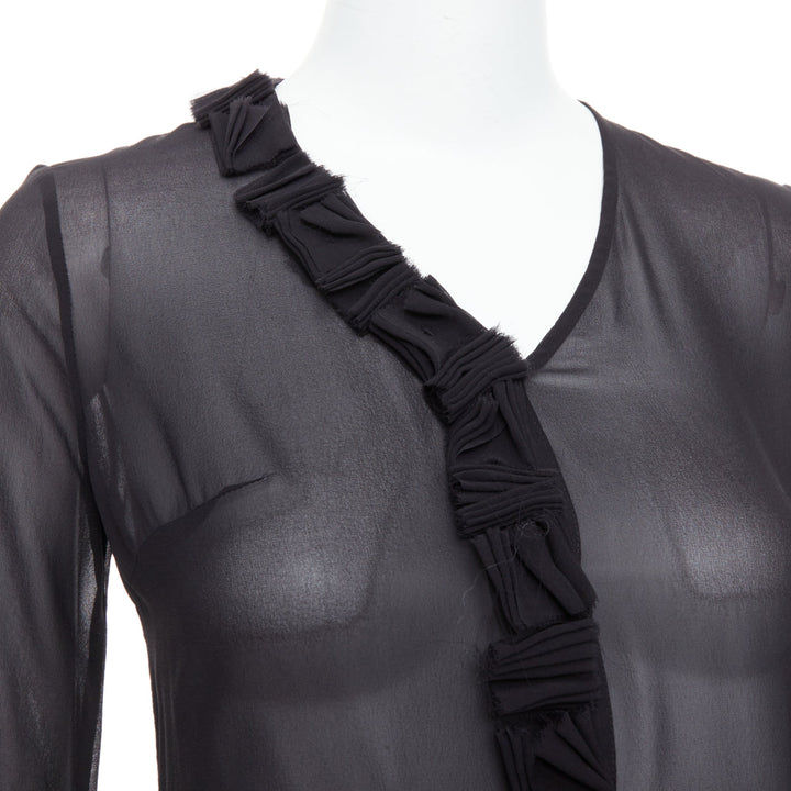 PEACHOO KREJBERG 10 CORSO COMO 100% silk black sheer blouse FR34 XS