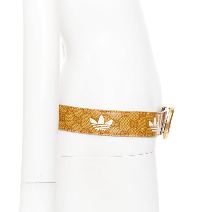 GUCCI ADIDAS 2022 GG Marmont brown coated canvas monogram white leather belt