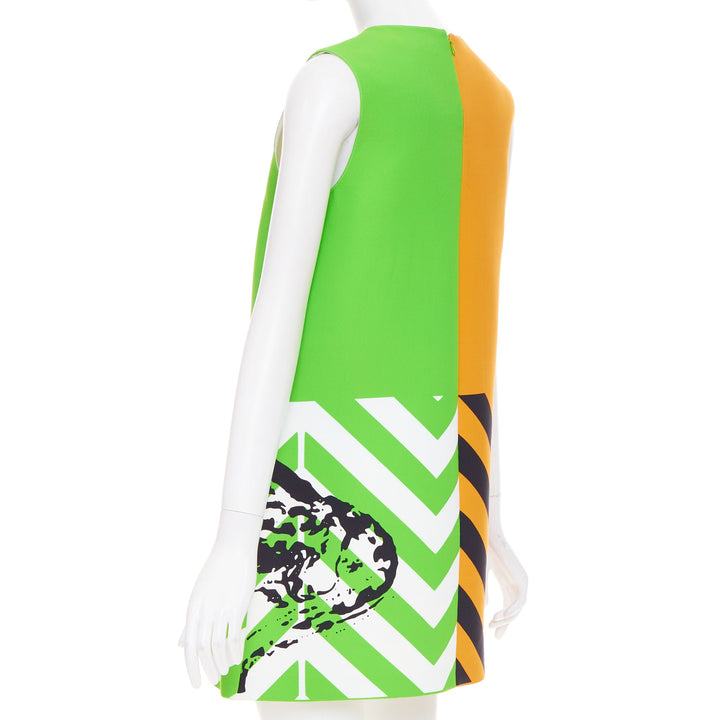 DIOR 2022 Runway D-Jungle geometric panther green orange graphic shift dress S