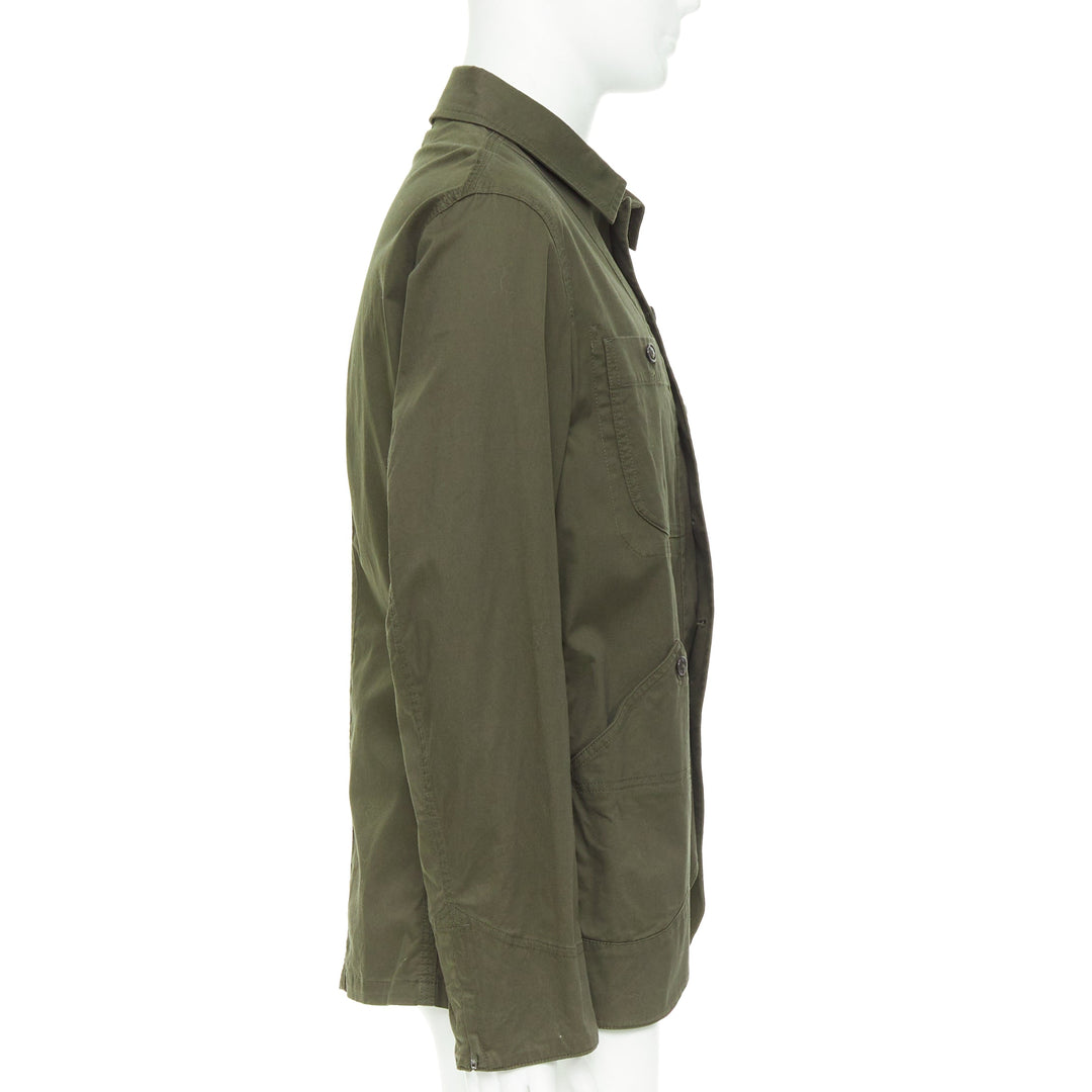 Y3 YOHJI YAMAMOTO khaki green cotton curved hem military overshirt jacket JP3 L