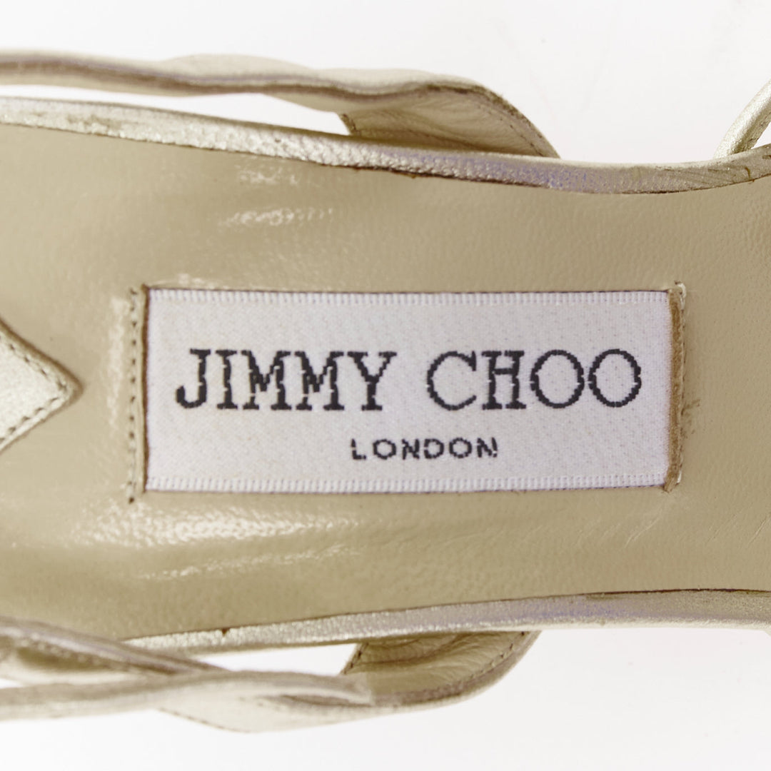 JIMMY CHOO Essence nappa opale gold leather ribbon bow strappy sandals EU37