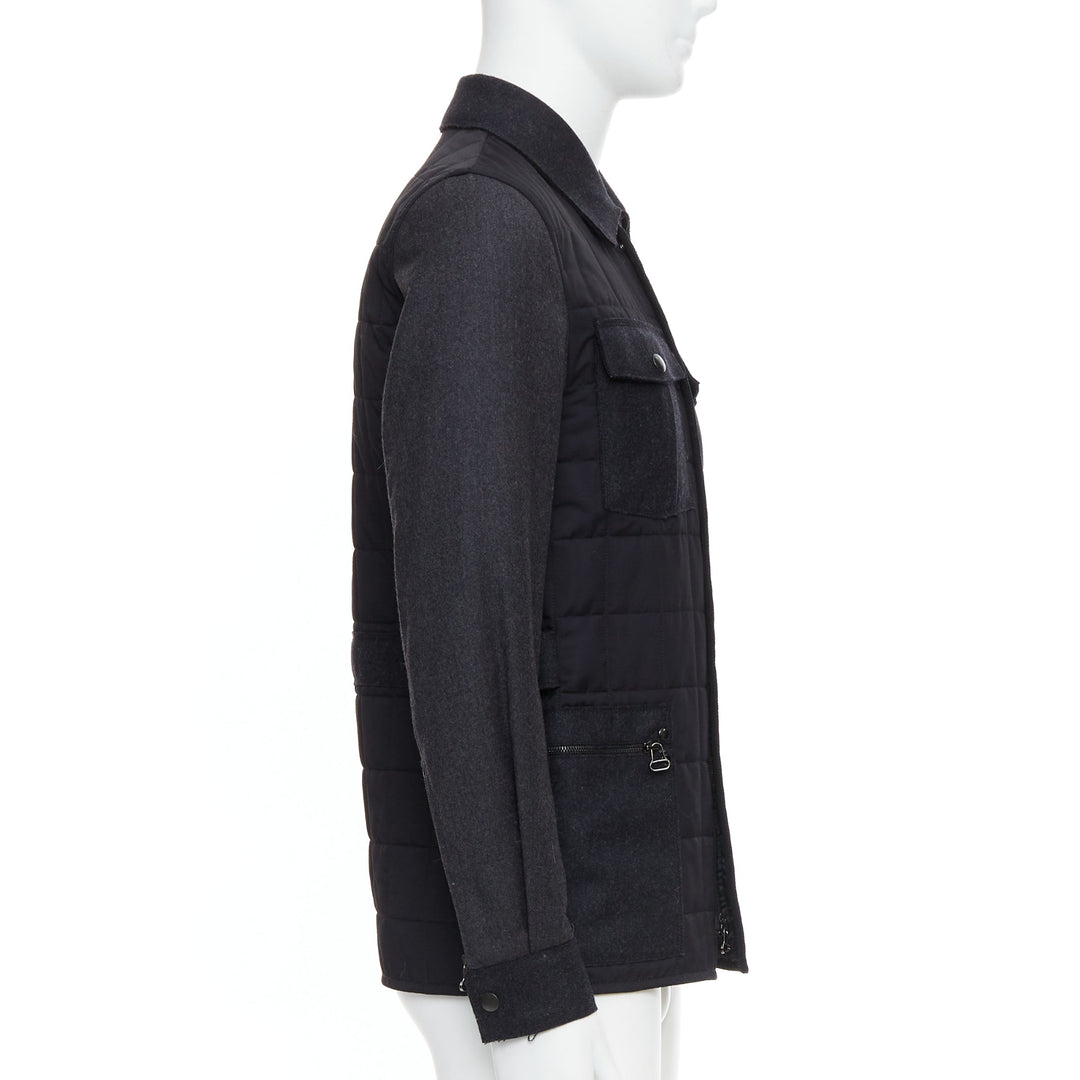 Male mannequin wearing Lanvin by Alber Elbaz Grey Wool Men Parka Jacket in Size IT44 | Available at JHROP