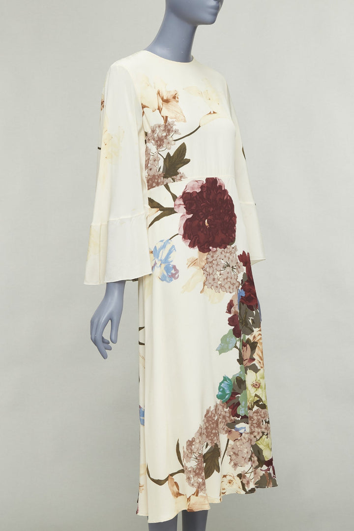 VALENTINO 2016 Runway cream floral print cape back ruffle sleeve dress