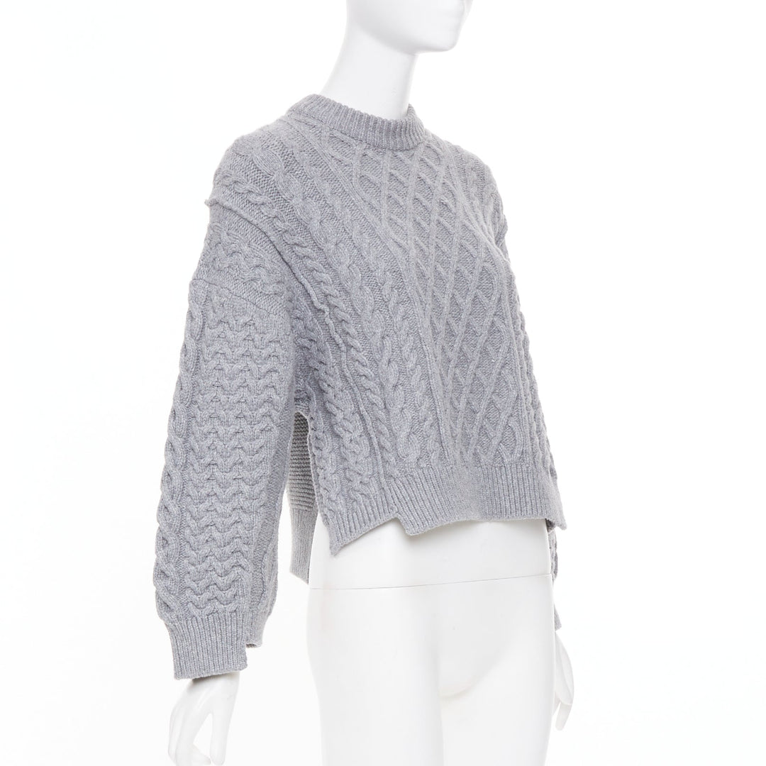 STELLA MCCARTNEY 2021 gray chunky cable organic cotton pullover top IT36 XXS
