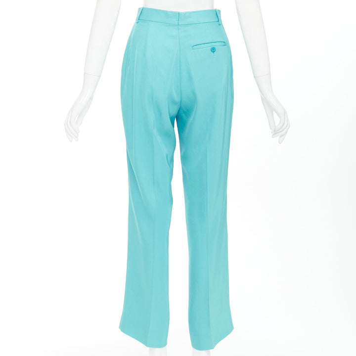 BALENCIAGA 2022 Unfit turquoise blue high sheen twill straight leg pants XS